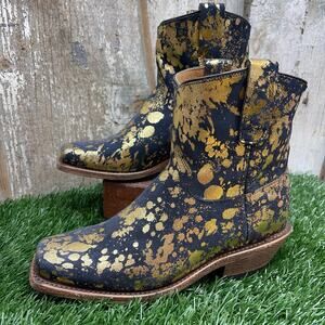 CoFi Leathers Charcoal Gold Metallic Short Cowboy Boots Women's 6.5